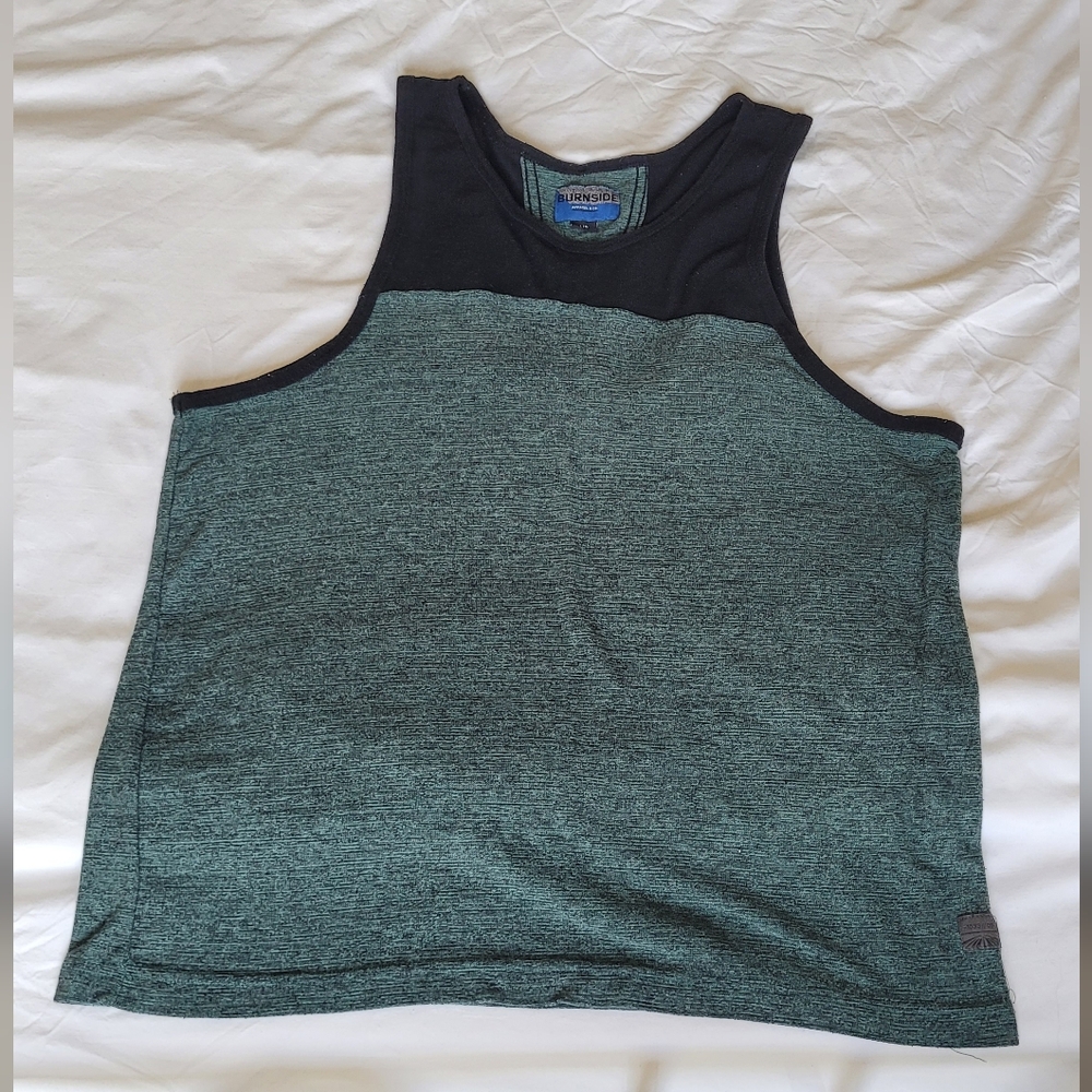 Men's Black and Green Tank Top Large